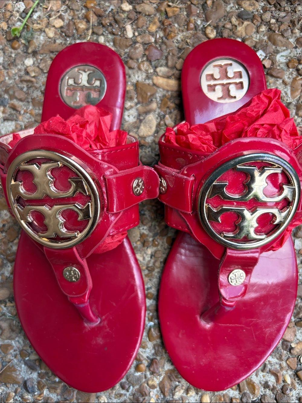 Tory Burch Bright Red Logo Thong Sandals